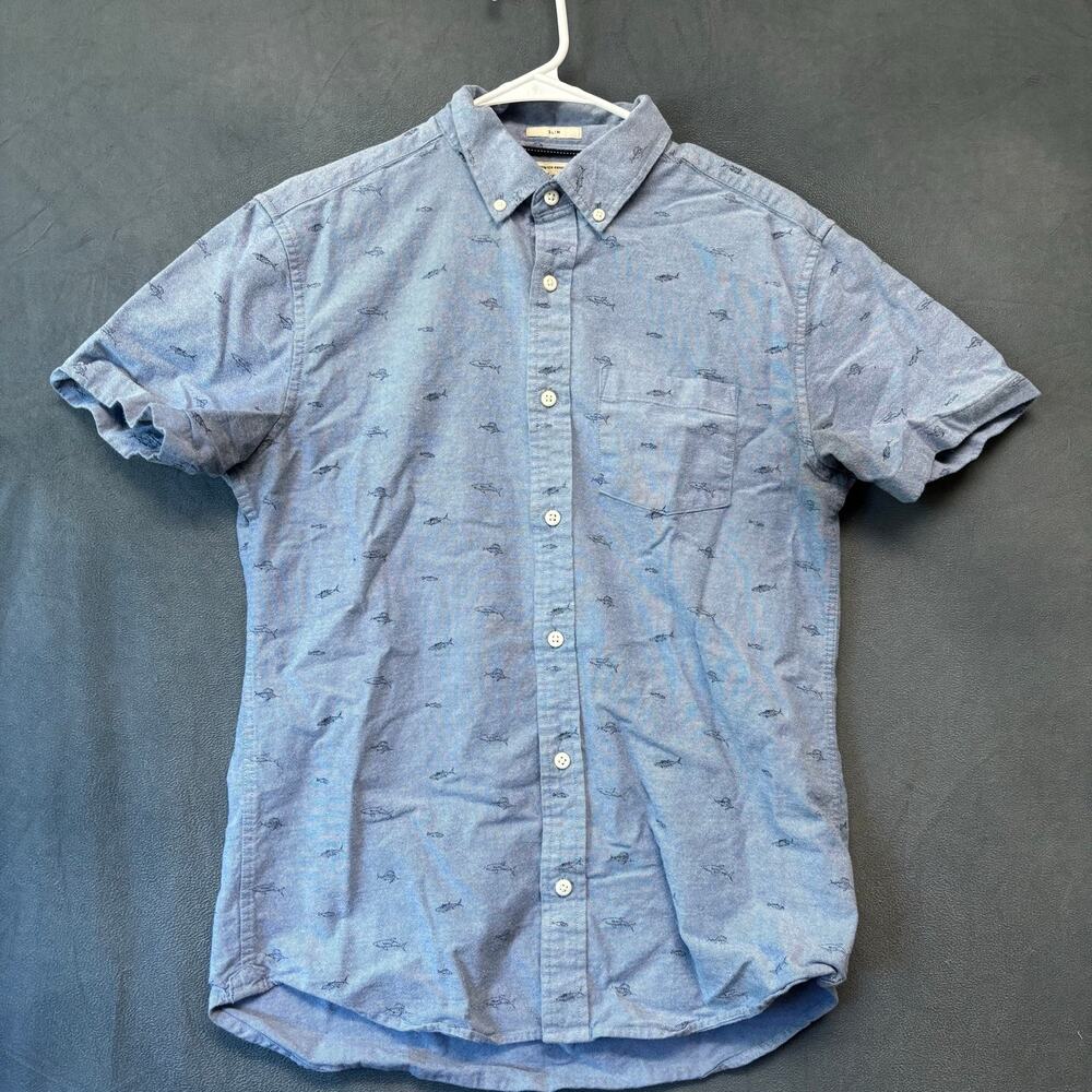 Hawker Rye Slim Fish Print Button Up Shirt Small Coastal Preppy Comfy Casual